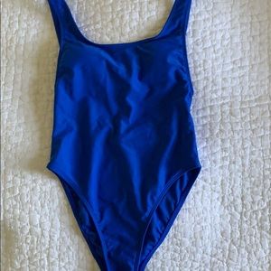 Bright blue one piece swimsuit